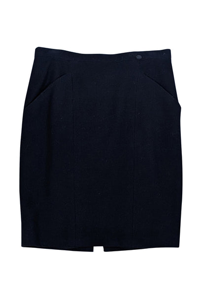 Chanel - Black Wool Blend Pencil Skirt Sz