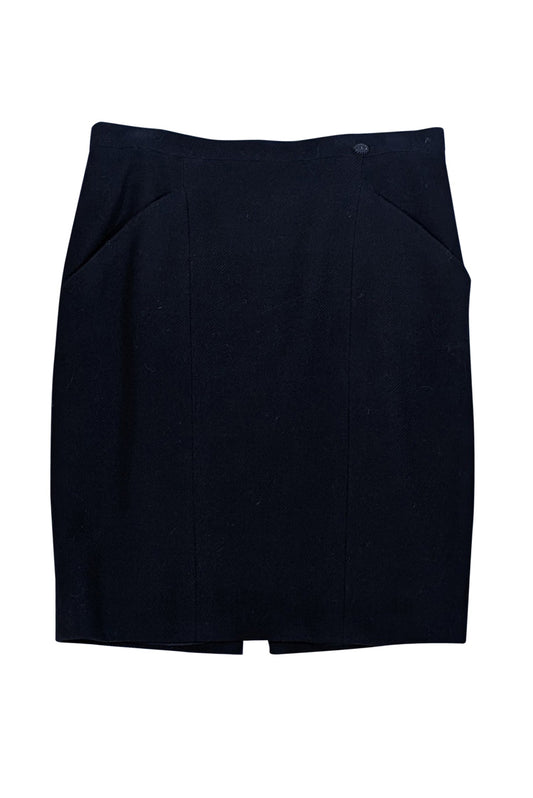 Chanel - Black Wool Blend Pencil Skirt Sz