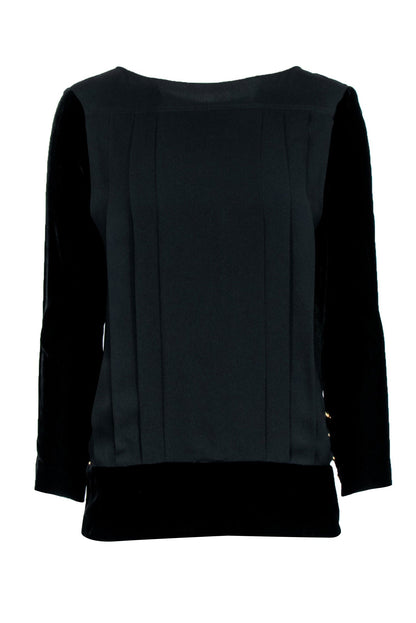 Chanel -  Black w/ Velvet Long Sleeves & Button Back Sz S/M
