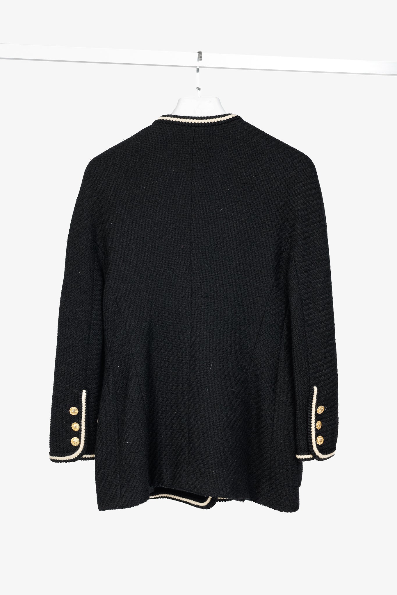 Chanel Boutique 80's Black Wool-Tweed Double-Breasted Blazer