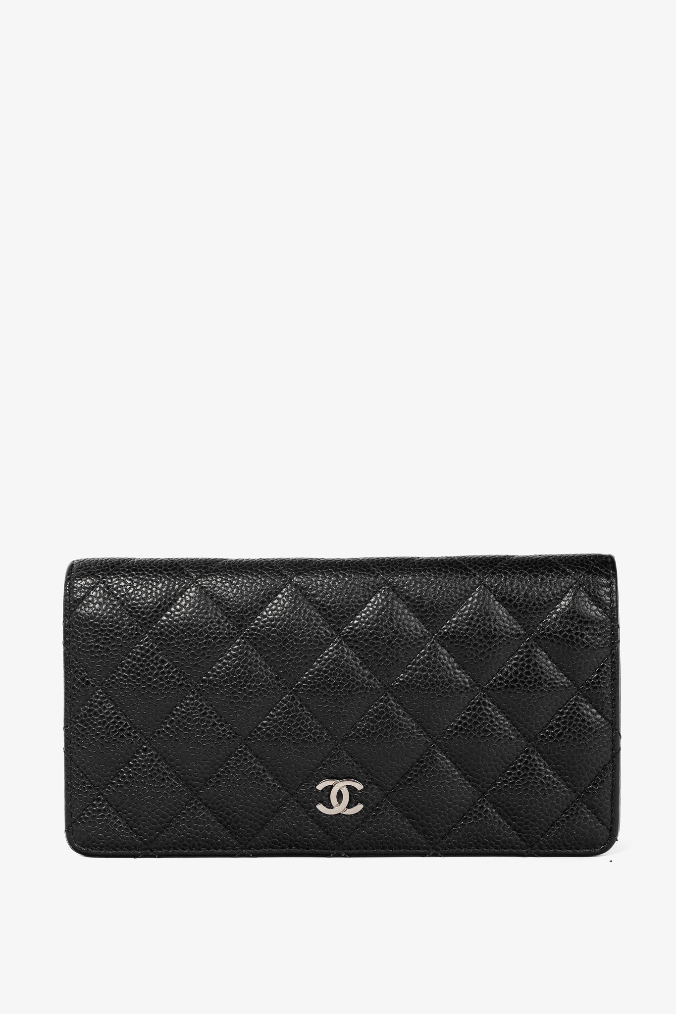 Chanel Black Caviar Leather Quited L-Yen Wallet