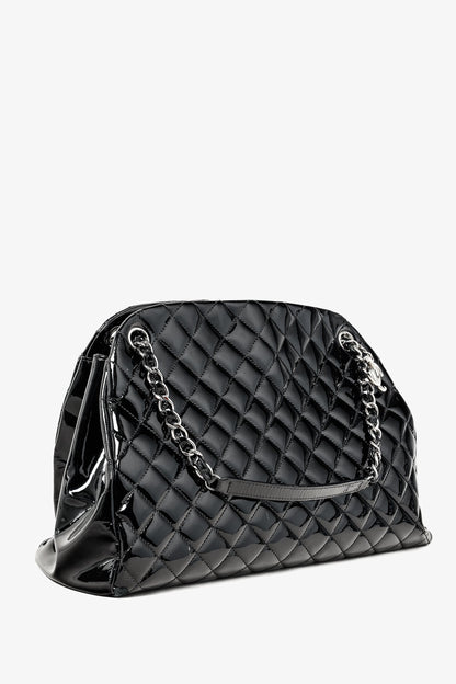 Chanel Just Mademoiselle Large Black Quilted Patent Leather Handbag