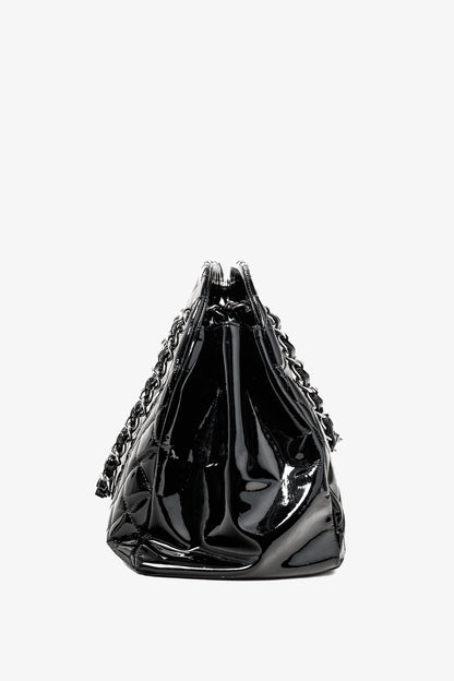 Chanel Just Mademoiselle Large Black Quilted Patent Leather Handbag