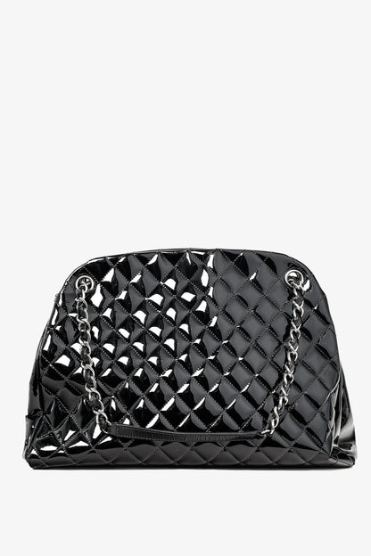 Chanel Just Mademoiselle Large Black Quilted Patent Leather Handbag