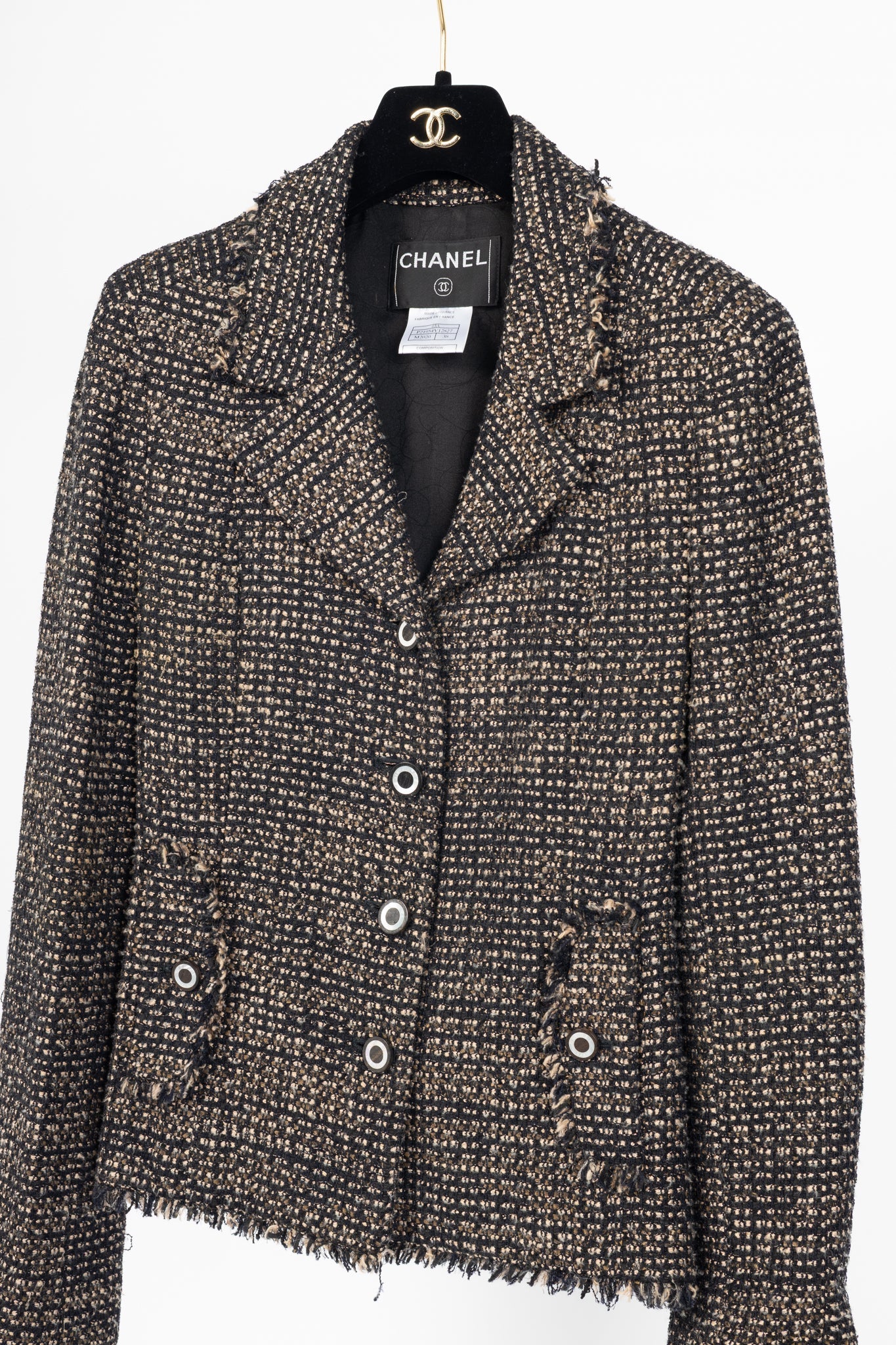 Chanel 03A Brown Wool-Blend Tweed Buttoned Blazer
