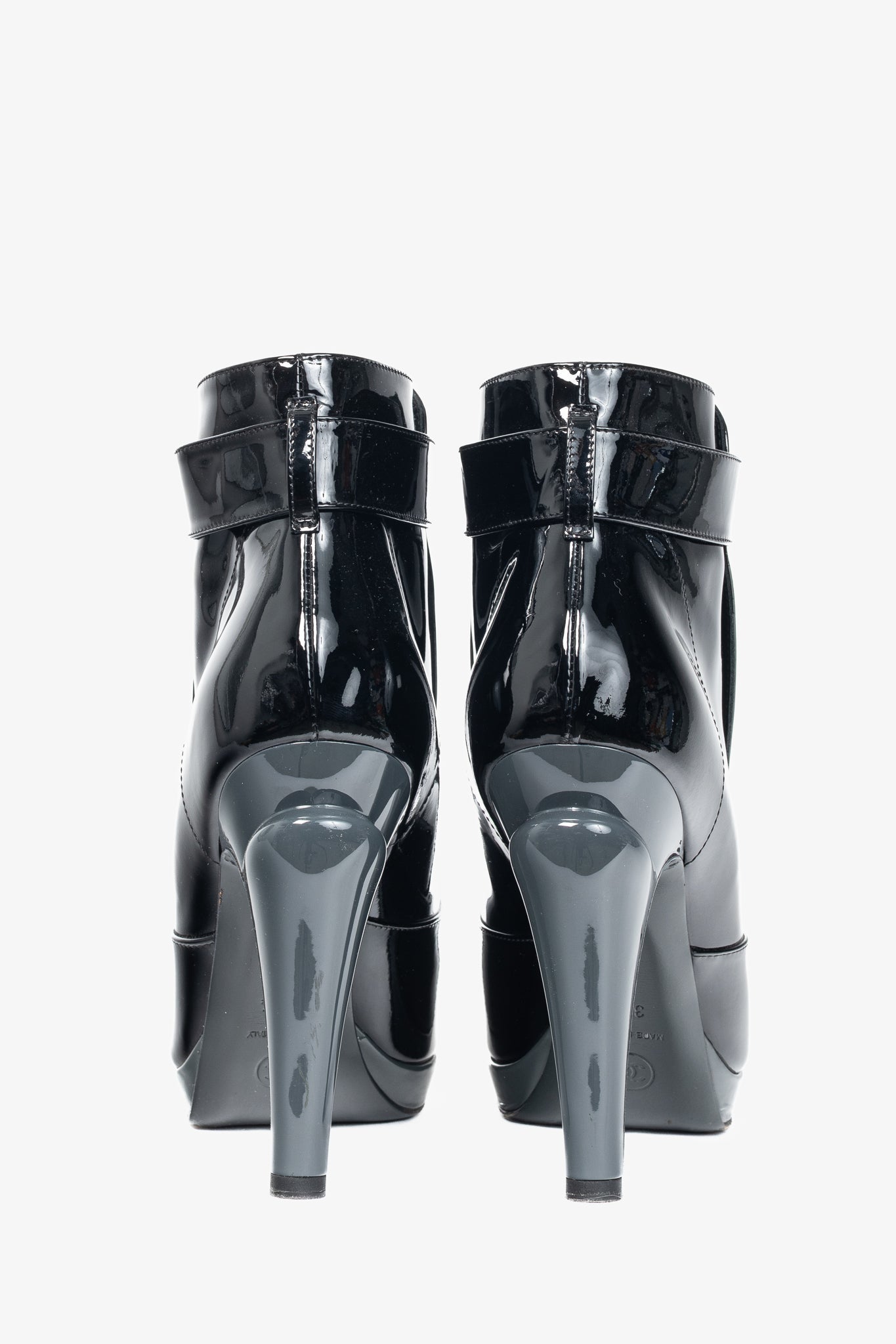 Chanel Black Patent Leather Cap-Toe Platform Booties