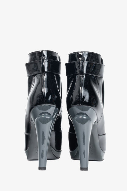 Chanel Black Patent Leather Cap-Toe Platform Booties