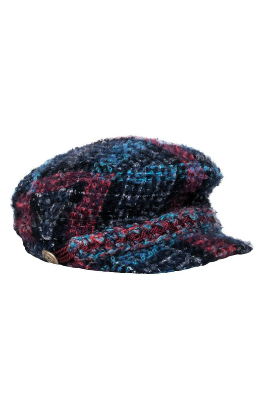 Chanel - Blue, Navy & Red Tweed Newsboy Cap Sz S