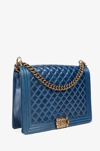 Chanel Blue Quilted Leather Large Boy Shoulder Bag
