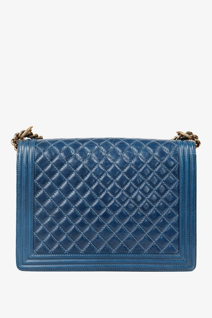 Chanel Blue Quilted Leather Large Boy Shoulder Bag