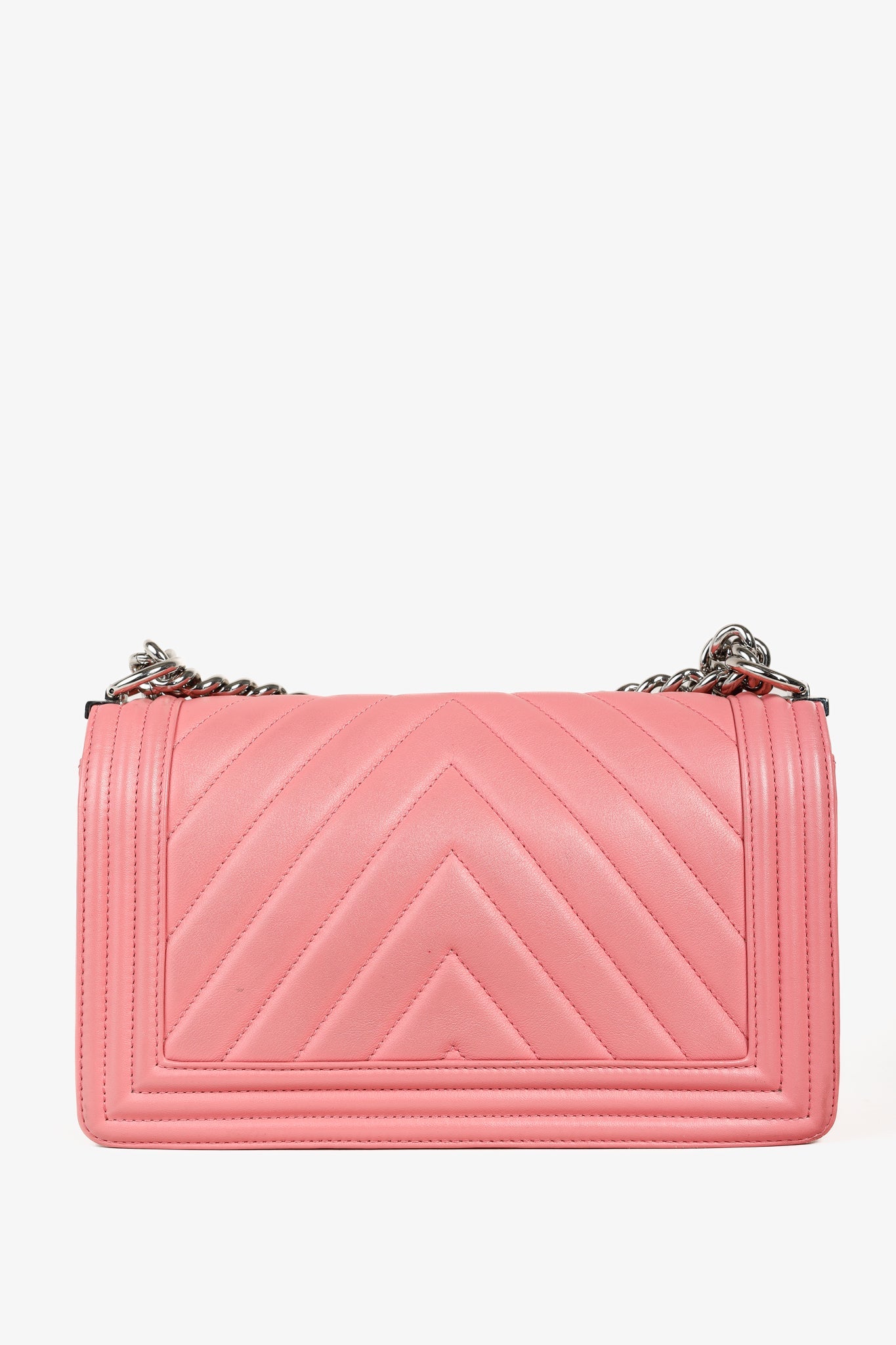 Chanel Boy Medium Pink Calfskin Chevron Flap Shoulder Bag