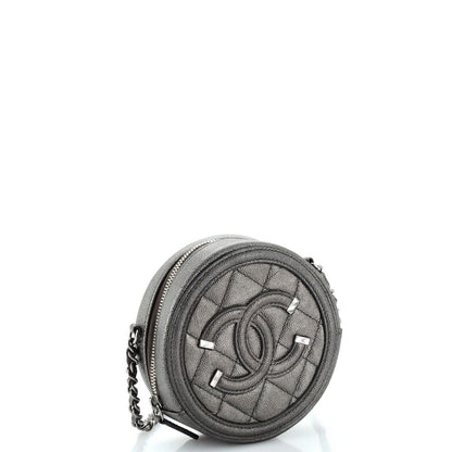 CHANEL CC CAVIAR LEATHER FILIGREE ROUND CHAIN CLUTCH BAG