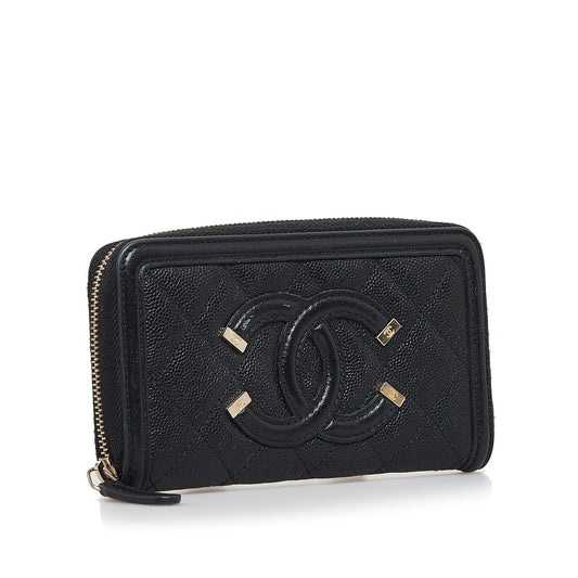 Chanel CC Caviar Filigree Zip Around Wallet (SHG-miZ2He)