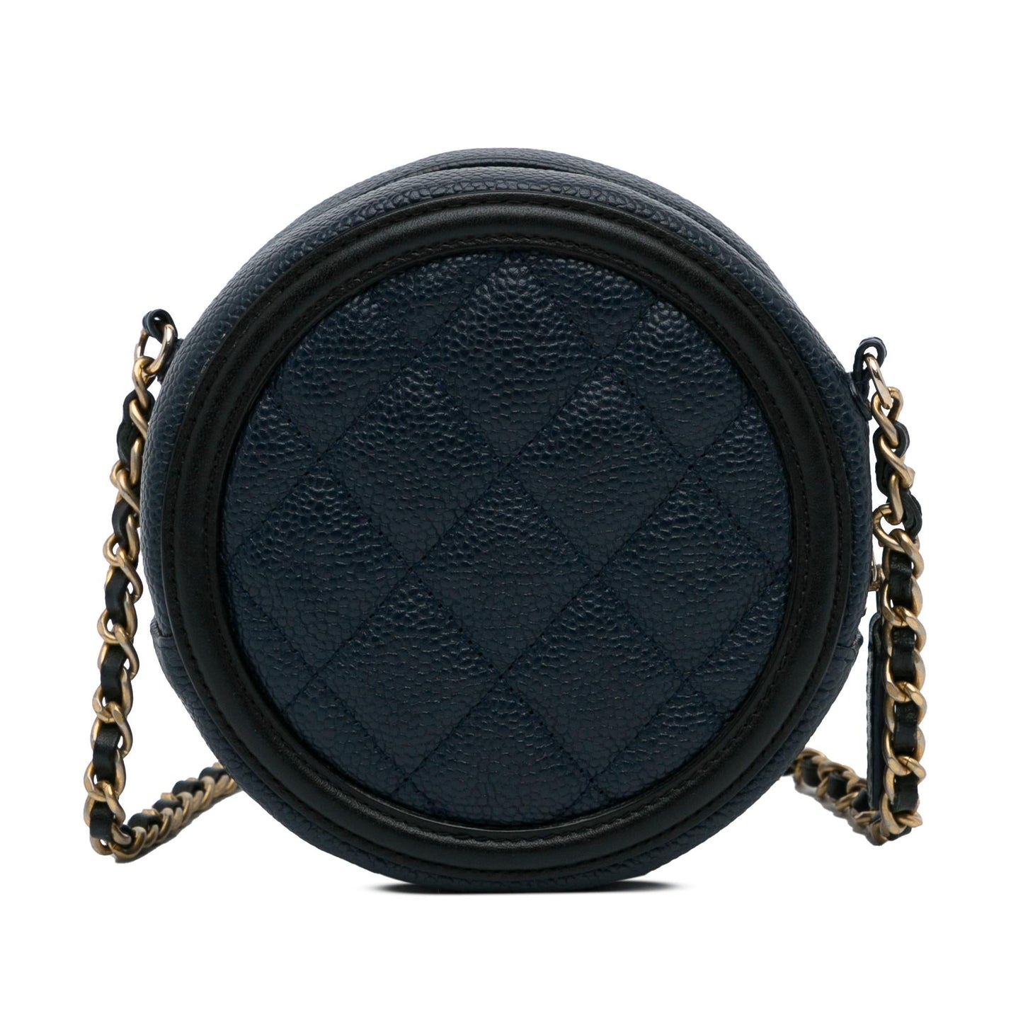 Chanel CC Filigree Caviar Round Crossbody Bag