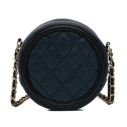 Chanel CC Filigree Caviar Round Crossbody Bag