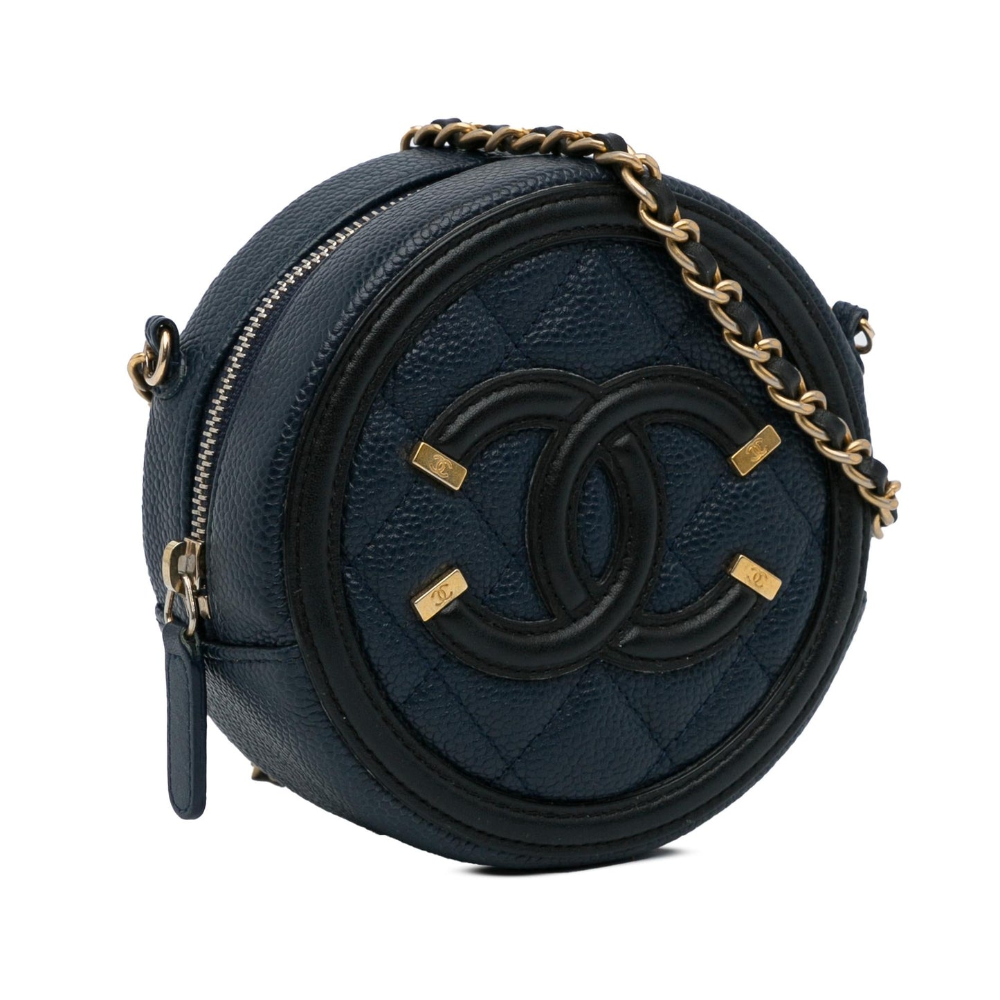 Chanel CC Filigree Caviar Round Crossbody Bag