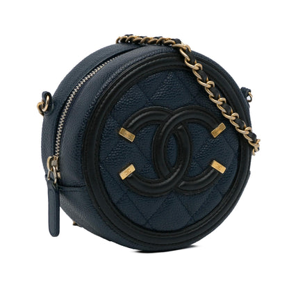 Chanel CC Filigree Caviar Round Crossbody Bag