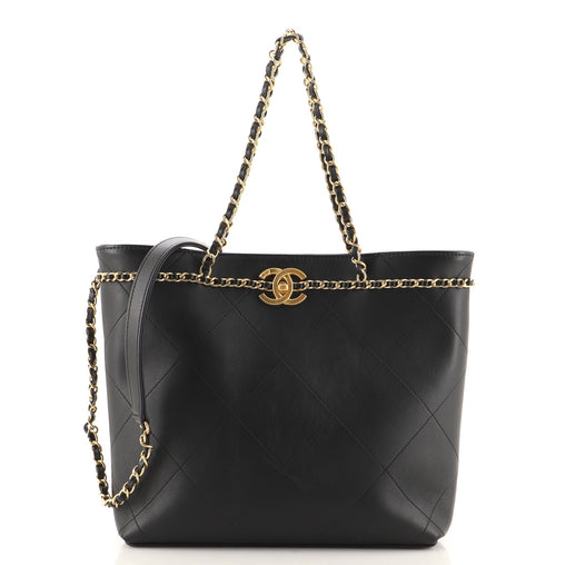Chanel CC Lock Chain Handle Small Shopping Tote Quilted Calfskin