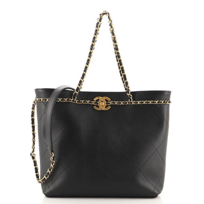 Chanel CC Lock Chain Handle Small Shopping Tote Quilted Calfskin