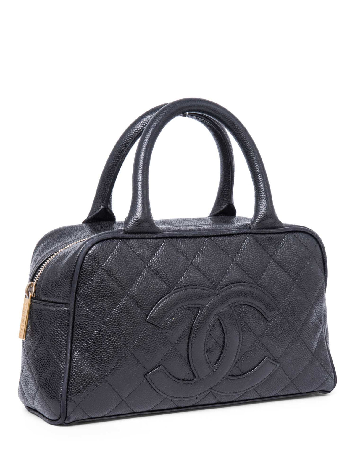 Chanel CC Logo Caviar Leather Mini Boston Bag Black