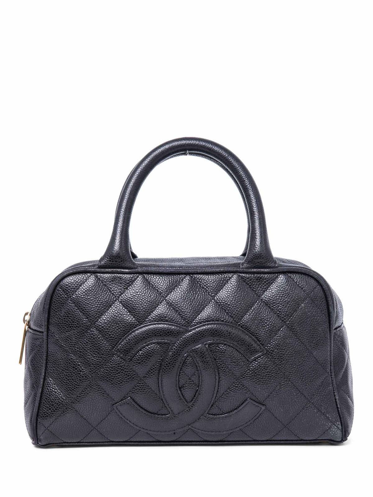 Chanel CC Logo Caviar Leather Mini Boston Bag Black