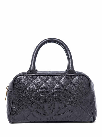 Chanel CC Logo Caviar Leather Mini Boston Bag Black