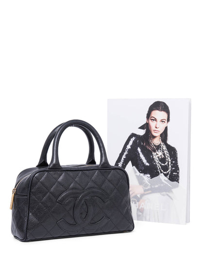 Chanel CC Logo Caviar Leather Mini Boston Bag Black