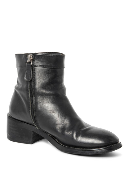 Chanel CC Logo Leather Ankle Biker Boots Black Silver