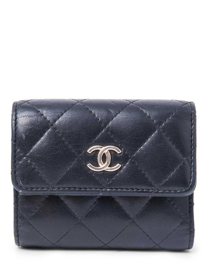 Chanel CC Logo Quilted Compact Wallet Black