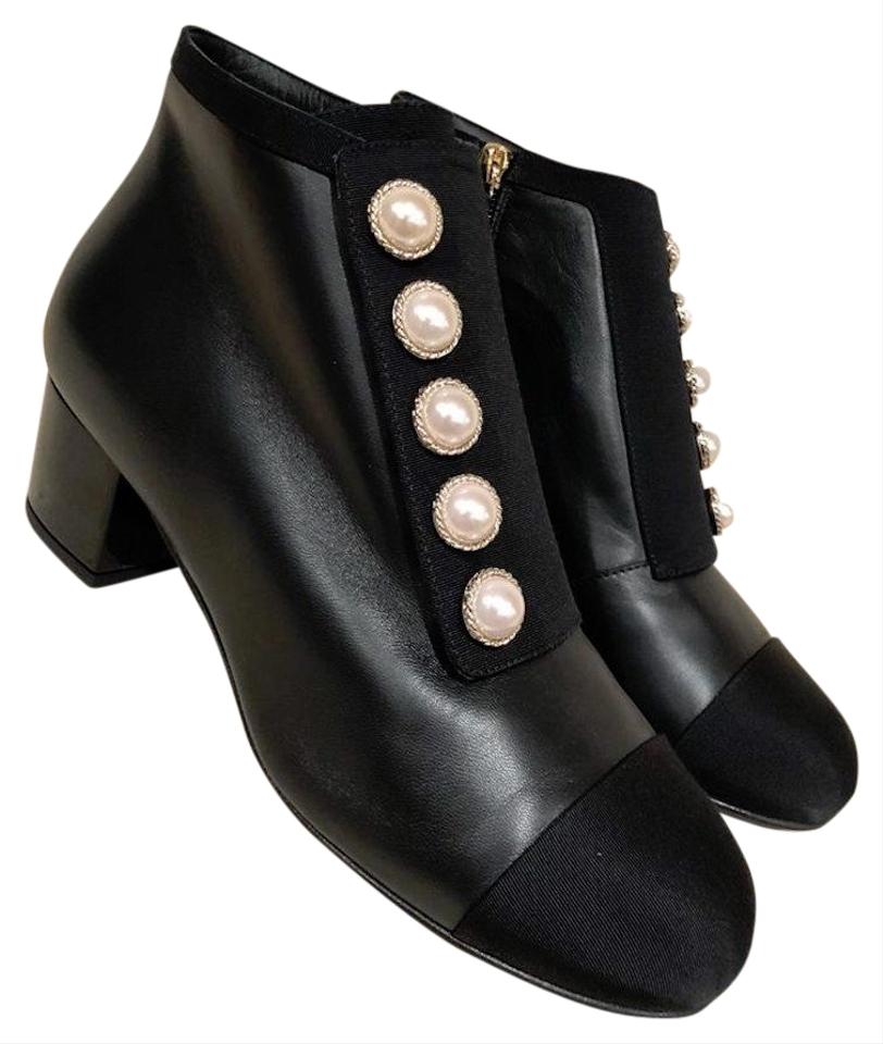 CHANEL CC INTERLOCK PEARL ANKLE BOOTS