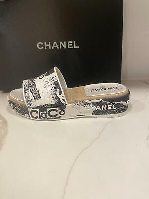 CHANEL COCO SIGNATURE PRINTED PLATFORM MULE SLIDES