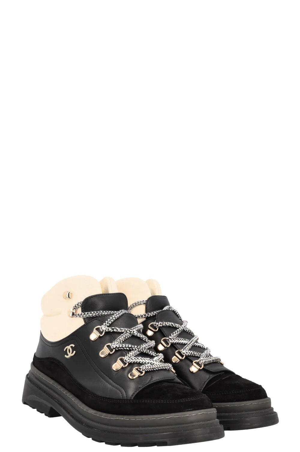 CHANEL CC COMBAT LACE UP ANKLE HIKING SNOW BOOTS