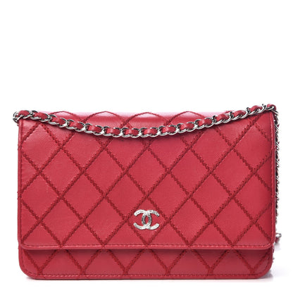 CHANEL CALFSKIN DIAMOND STITCH WALLET ON A CHAIN