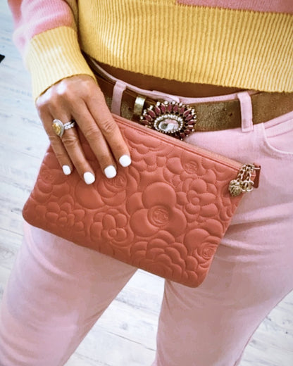 Chanel Camellia Embossed O Case-Pochette