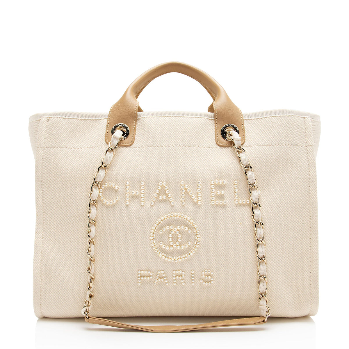 Chanel Canvas Pearl Deauville Medium Tote (SHF-Hmgrlc)