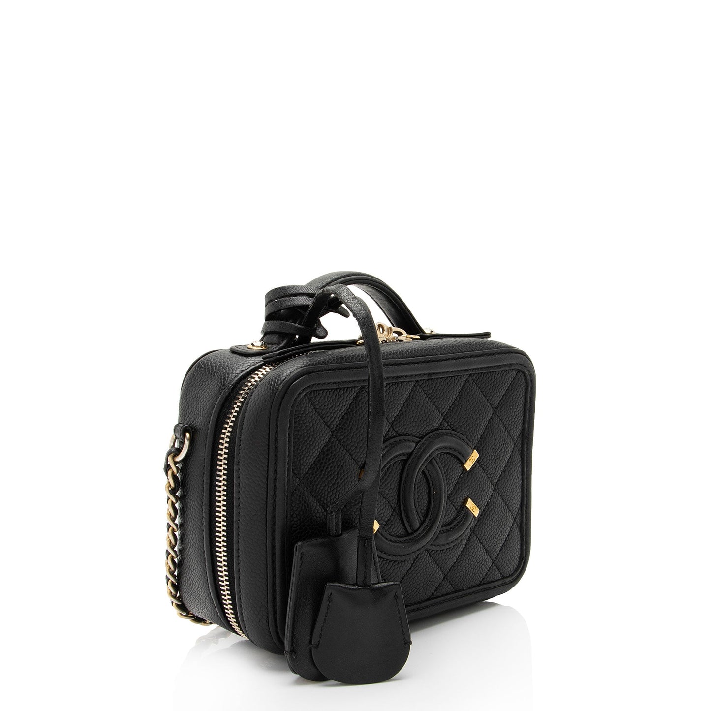 Chanel Caviar Leather CC Filigree Small Vanity Case (SHF-cBEpCt)