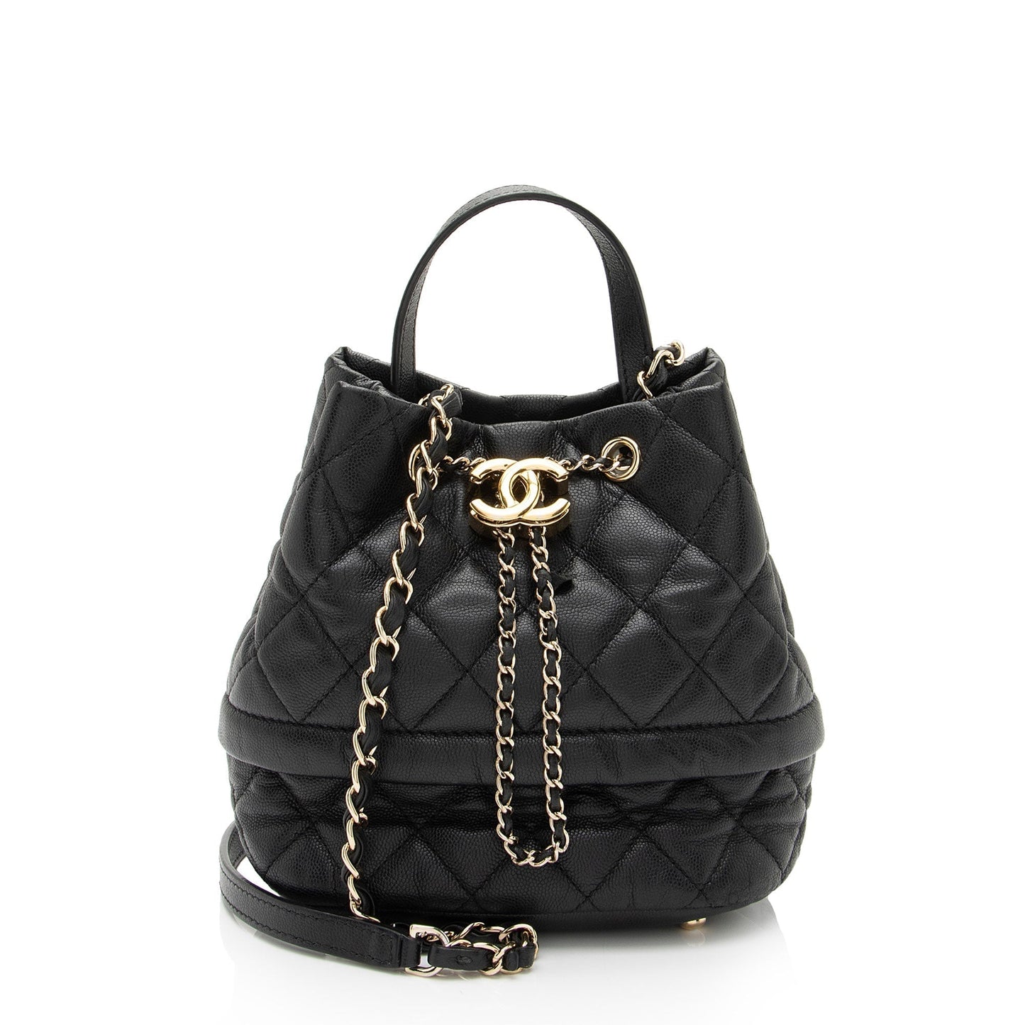 Chanel Caviar Leather Rolled Up Drawstring Bucket Bag