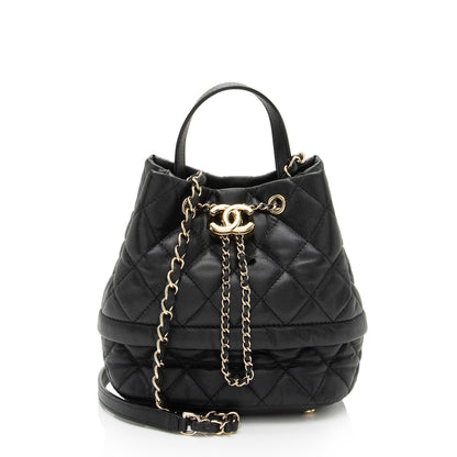 Chanel Caviar Leather Rolled Up Drawstring Bucket Bag