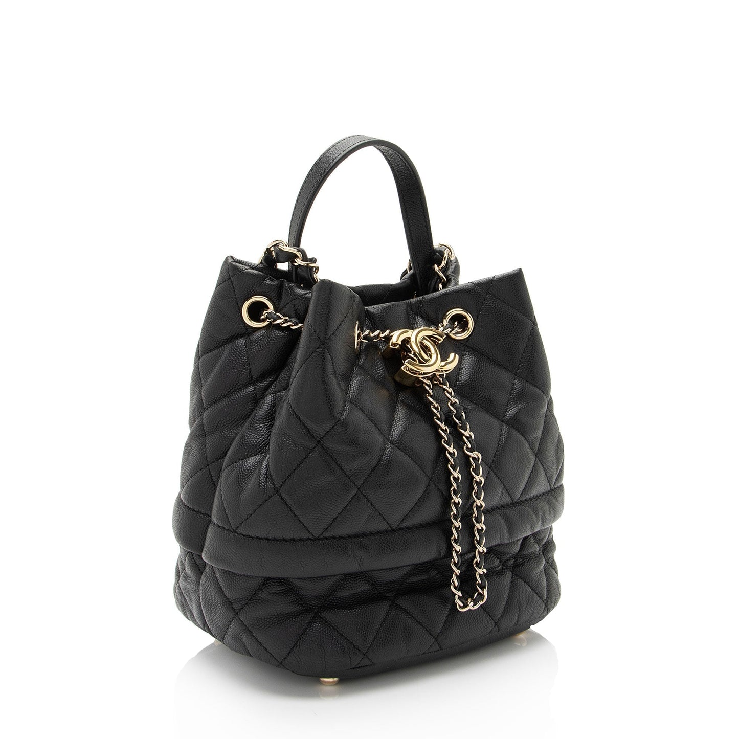 Chanel Caviar Leather Rolled Up Drawstring Bucket Bag