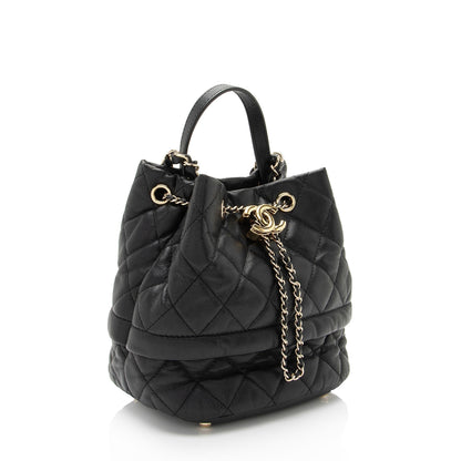 Chanel Caviar Leather Rolled Up Drawstring Bucket Bag