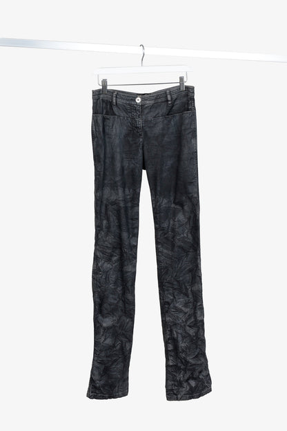 Chanel Black Grey Wrinkled "Distressed" Finish Bootcut Jeans