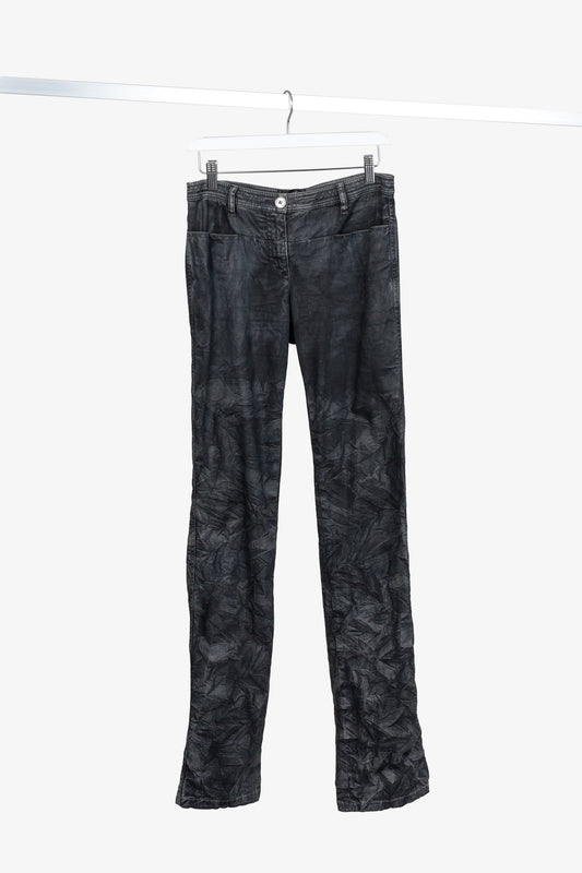 Chanel Black Grey Wrinkled "Distressed" Finish Bootcut Jeans