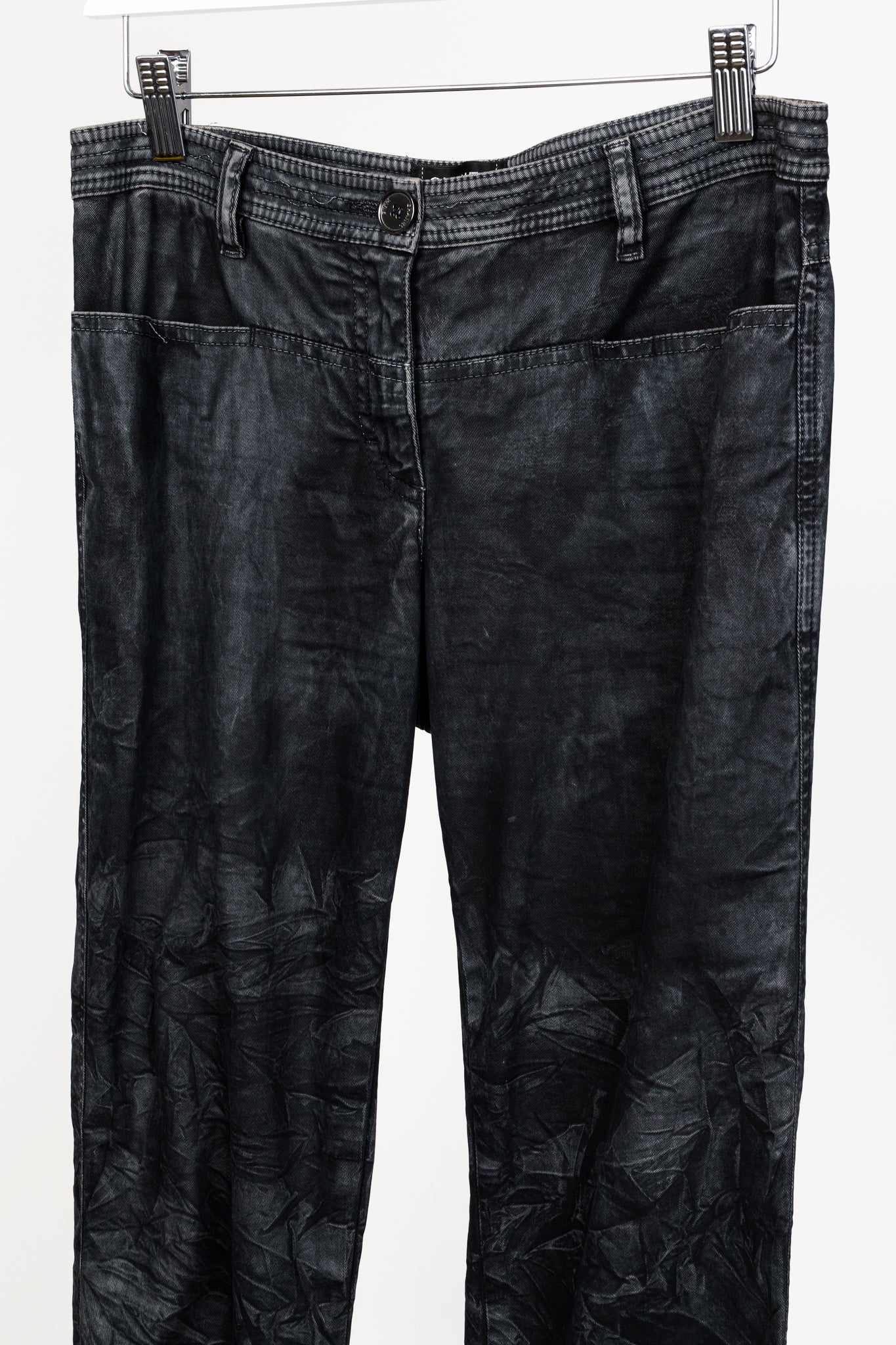 Chanel Black Grey Wrinkled "Distressed" Finish Bootcut Jeans