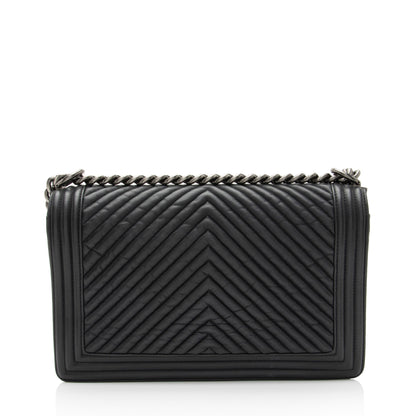 Chanel Chevron Wrinkled Lambskin New Medium Boy Bag