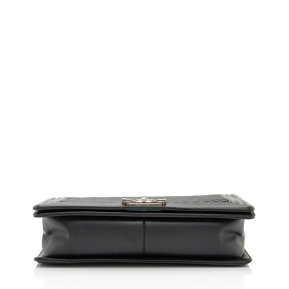 Chanel Chevron Wrinkled Lambskin New Medium Boy Bag
