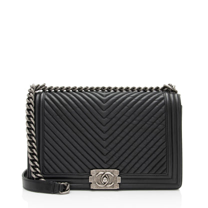 Chanel Chevron Wrinkled Lambskin New Medium Boy Bag