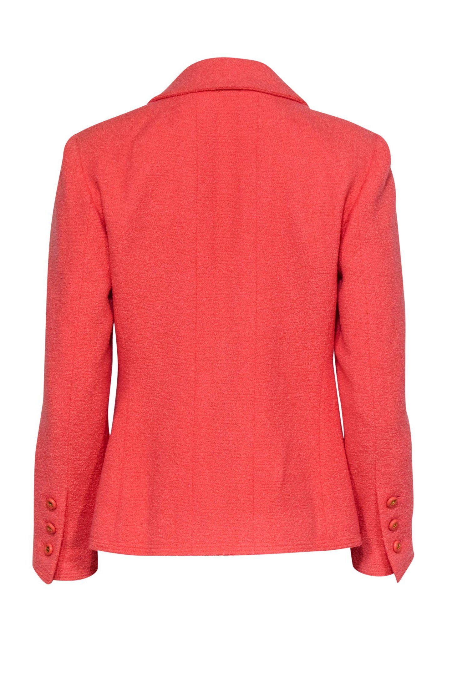 Chanel - Coral Tweed Button-Front Blazer w/ Gold Buttons Sz