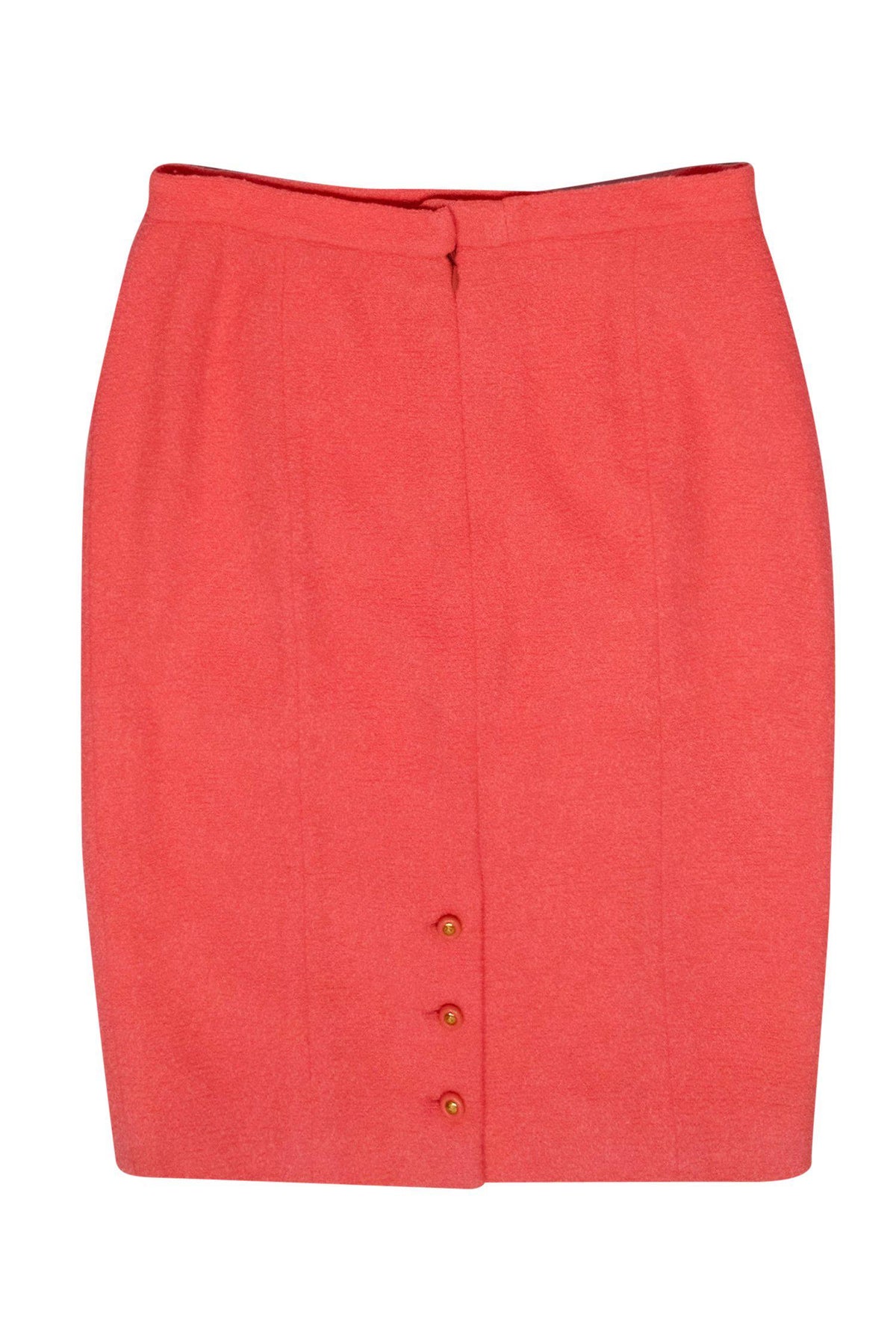 Chanel - Coral Tweed Pencil Skirt w/ Golden Button Accents Sz