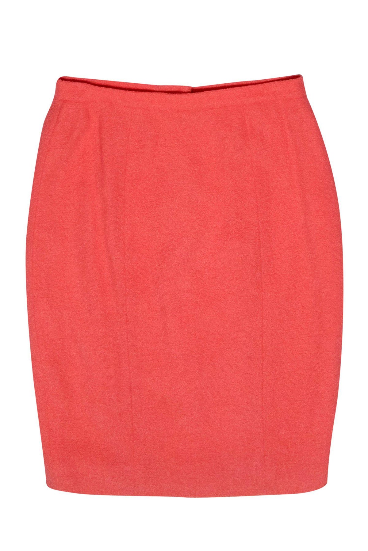 Chanel - Coral Tweed Pencil Skirt w/ Golden Button Accents Sz