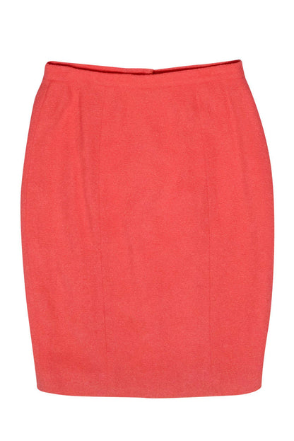 Chanel - Coral Tweed Pencil Skirt w/ Golden Button Accents Sz